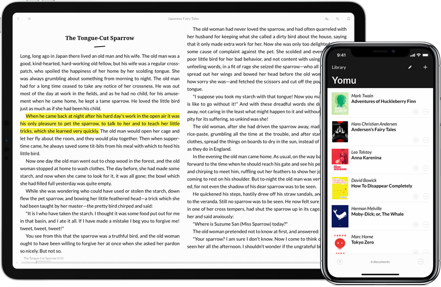 Yomu EBook Reader for iPhone, iPad and Mac